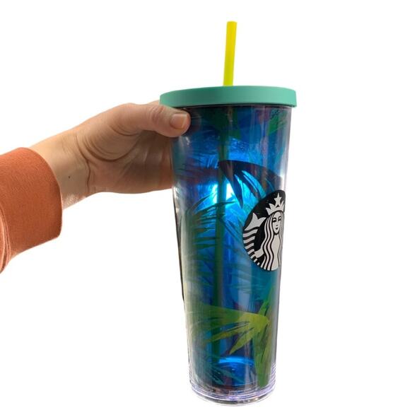 Starbucks Hawaii 24oz Cold Drink Cup Venti Blue Green Palm Tree Tropical Tumbler - Picture 4 of 15